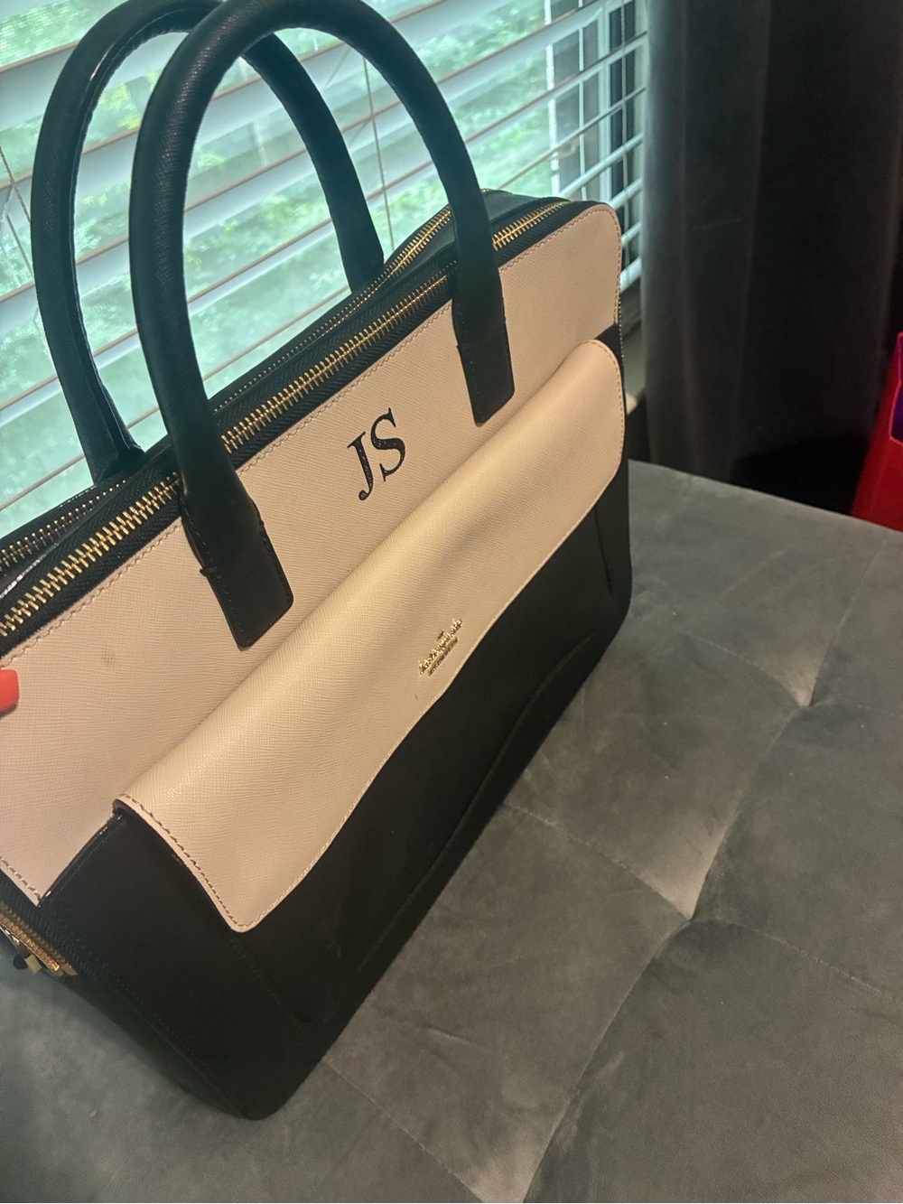 Two-Tone Black and Cream Structured Satchel Handbag
